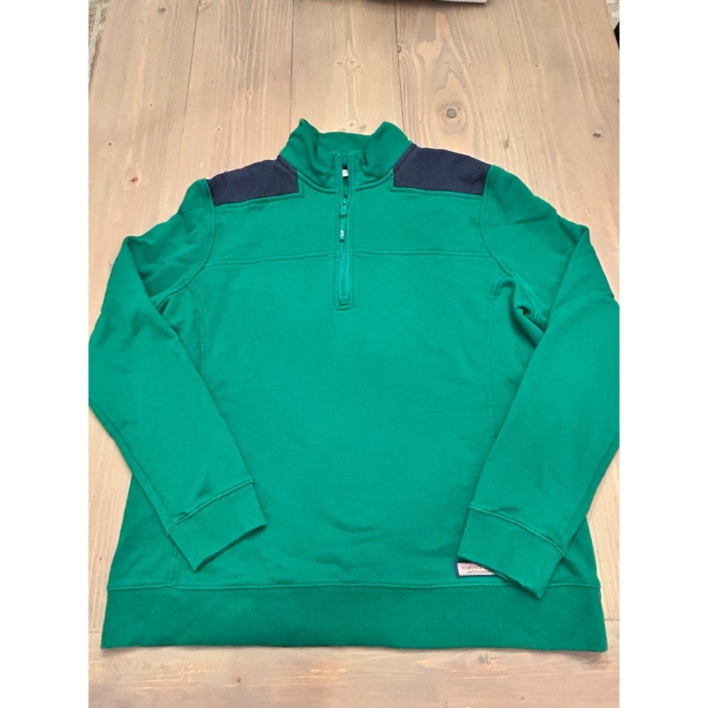Vineyard Vines Emerald Green Quarter-Zip Pullover with Navy Shoulders